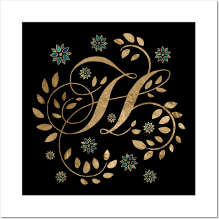 Luxury Golden Calligraphy Monogram with letter H Posters and Art